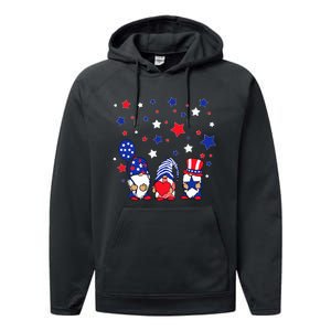 Three Gnomes 4th Of July Red White and Blue Performance Fleece Hoodie