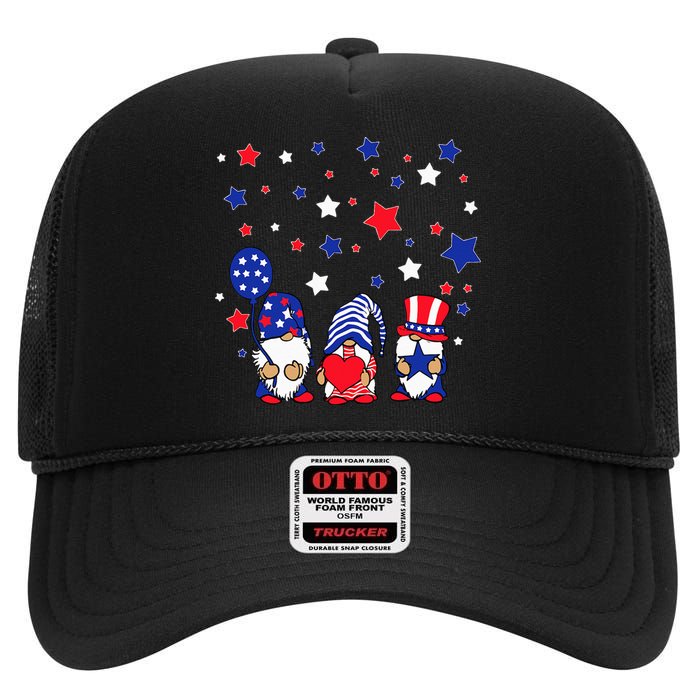 Three Gnomes 4th Of July Red White and Blue High Crown Mesh Back Trucker Hat