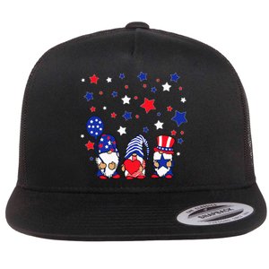 Three Gnomes 4th Of July Red White and Blue Flat Bill Trucker Hat