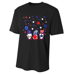 Three Gnomes 4th Of July Red White and Blue Performance Sprint T-Shirt