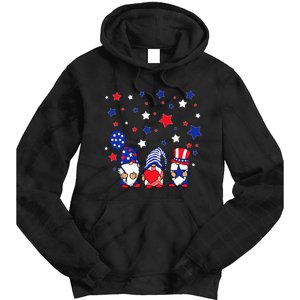 Three Gnomes 4th Of July Red White and Blue Tie Dye Hoodie