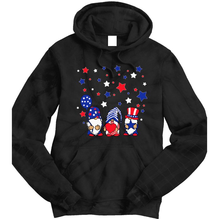 Three Gnomes 4th Of July Red White and Blue Tie Dye Hoodie