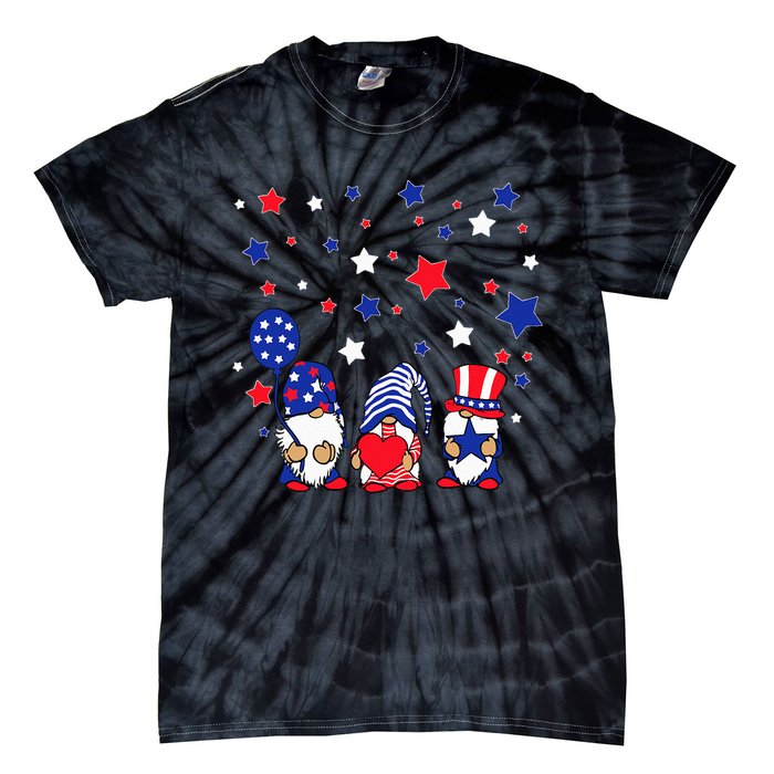 Three Gnomes 4th Of July Red White and Blue Tie-Dye T-Shirt