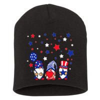 Three Gnomes 4th Of July Red White and Blue Short Acrylic Beanie