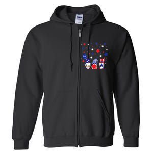 Three Gnomes 4th Of July Red White and Blue Full Zip Hoodie