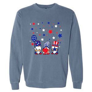 Three Gnomes 4th Of July Red White and Blue Garment-Dyed Sweatshirt