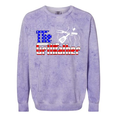 The Grill-father 4th Of July Funny Grilling BBQ American Dad Colorblast Crewneck Sweatshirt