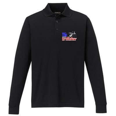 The Grill-father 4th Of July Funny Grilling BBQ American Dad Performance Long Sleeve Polo