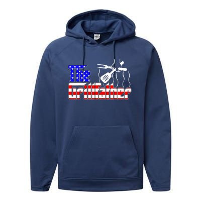 The Grill-father 4th Of July Funny Grilling BBQ American Dad Performance Fleece Hoodie