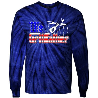 The Grill-father 4th Of July Funny Grilling BBQ American Dad Tie-Dye Long Sleeve Shirt