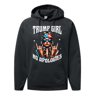 Trump Girl American Girl No Apologies 2024 Maga Performance Fleece Hoodie