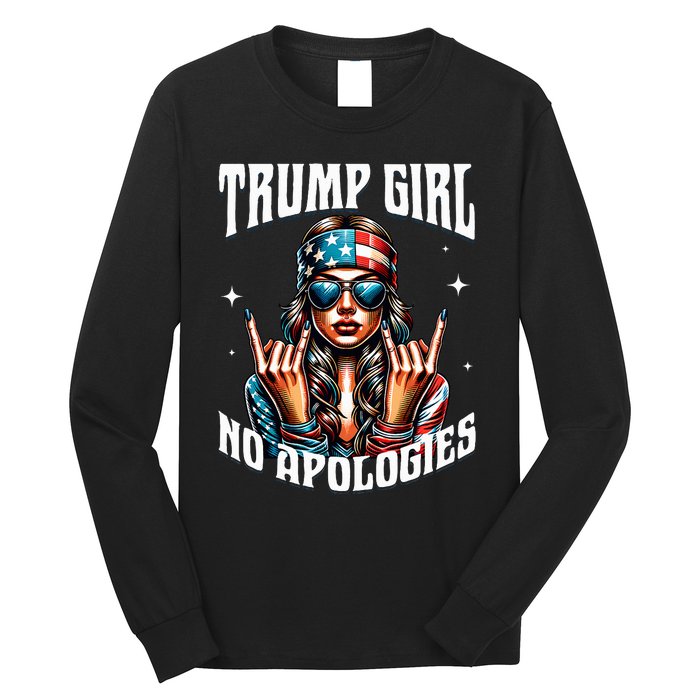 Trump Girl American Girl No Apologies 2024 Maga Long Sleeve Shirt