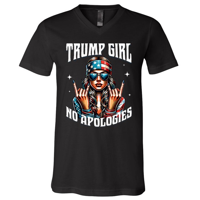 Trump Girl American Girl No Apologies 2024 Maga V-Neck T-Shirt