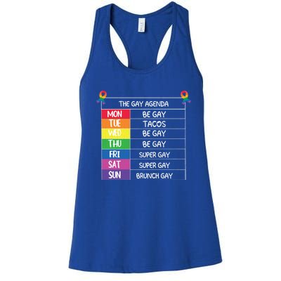 The Gay Agenda Funny Lgbtq Pride Month Supporter Graphic Gift Women's Racerback Tank