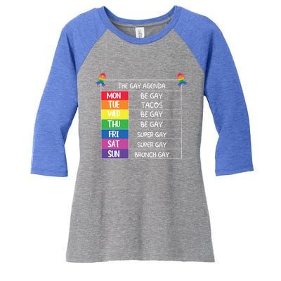 The Gay Agenda Funny Lgbtq Pride Month Supporter Graphic Gift Women's Tri-Blend 3/4-Sleeve Raglan Shirt