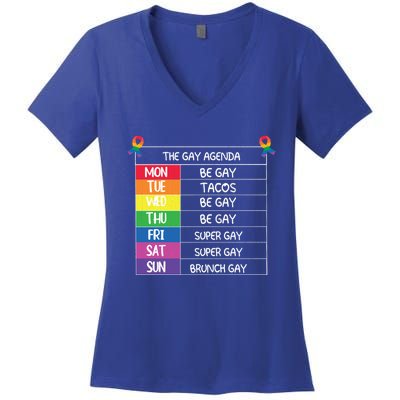 The Gay Agenda Funny Lgbtq Pride Month Supporter Graphic Gift Women's V-Neck T-Shirt