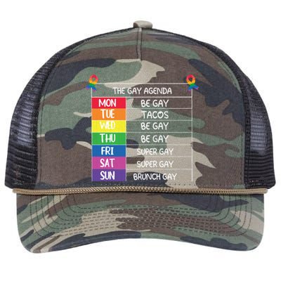 The Gay Agenda Funny Lgbtq Pride Month Supporter Graphic Gift Retro Rope Trucker Hat Cap