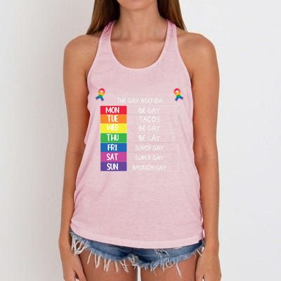 The Gay Agenda Funny Lgbtq Pride Month Supporter Graphic Gift Women's Knotted Racerback Tank