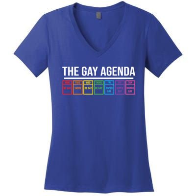 The Gay Agenda Lgbt Pride Funny Pride Month Great Gift Women's V-Neck T-Shirt