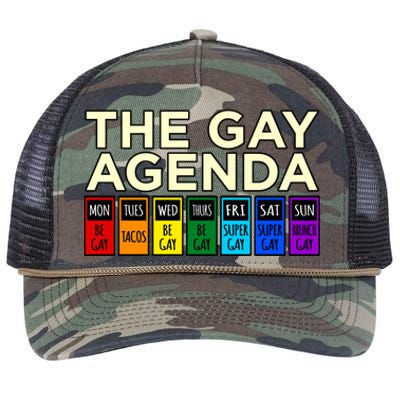 The Gay Agenda Lgbtq Pride Month Rainbow Supporter Graphic Cool Gift Retro Rope Trucker Hat Cap