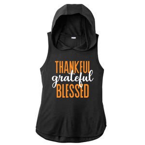 Thankful Grateful And Blessed Thanksgiving Holiday Ladies PosiCharge Tri-Blend Wicking Draft Hoodie Tank