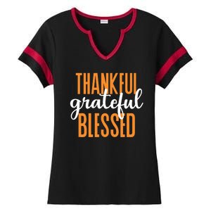 Thankful Grateful And Blessed Thanksgiving Holiday Ladies Halftime Notch Neck Tee