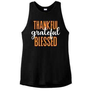 Thankful Grateful And Blessed Thanksgiving Holiday Ladies PosiCharge Tri-Blend Wicking Tank