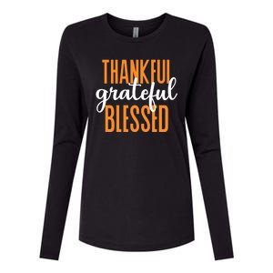 Thankful Grateful And Blessed Thanksgiving Holiday Womens Cotton Relaxed Long Sleeve T-Shirt