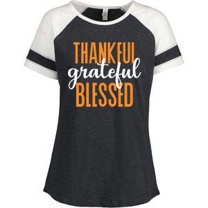 Thankful Grateful And Blessed Thanksgiving Holiday Enza Ladies Jersey Colorblock Tee