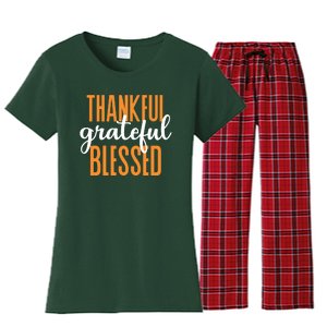 Thankful Grateful And Blessed Thanksgiving Holiday Women's Flannel Pajama Set