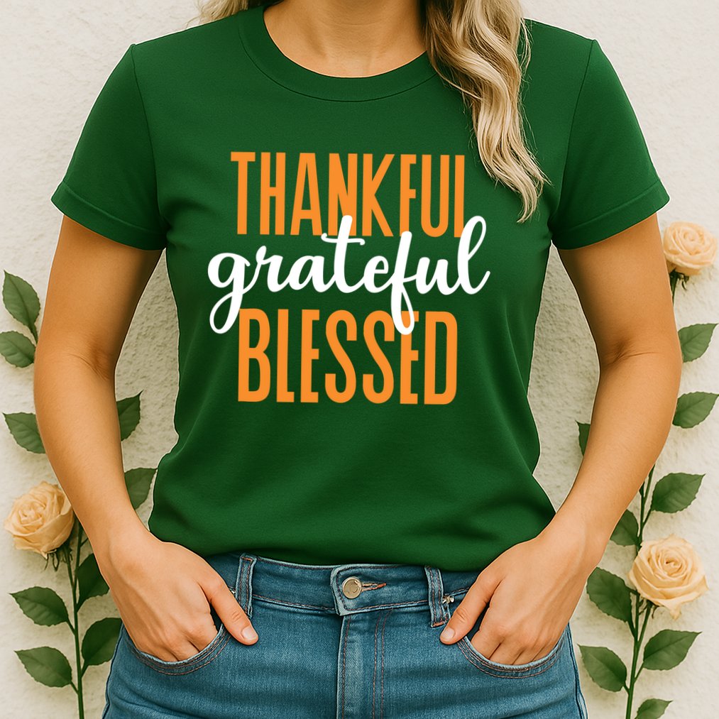 Thankful Grateful And Blessed Thanksgiving Holiday Womens T-Shirt