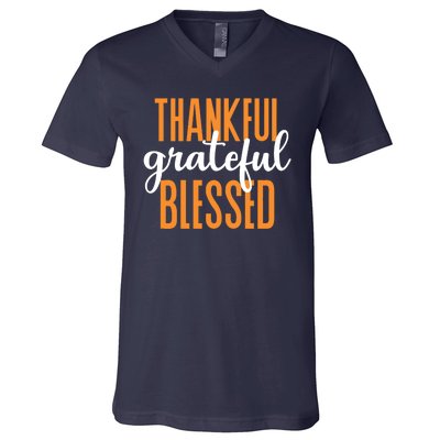 Thankful Grateful And Blessed Thanksgiving Holiday V-Neck T-Shirt