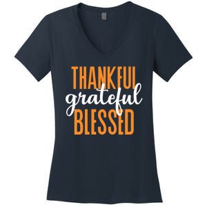 Thankful Grateful And Blessed Thanksgiving Holiday Women's V-Neck T-Shirt