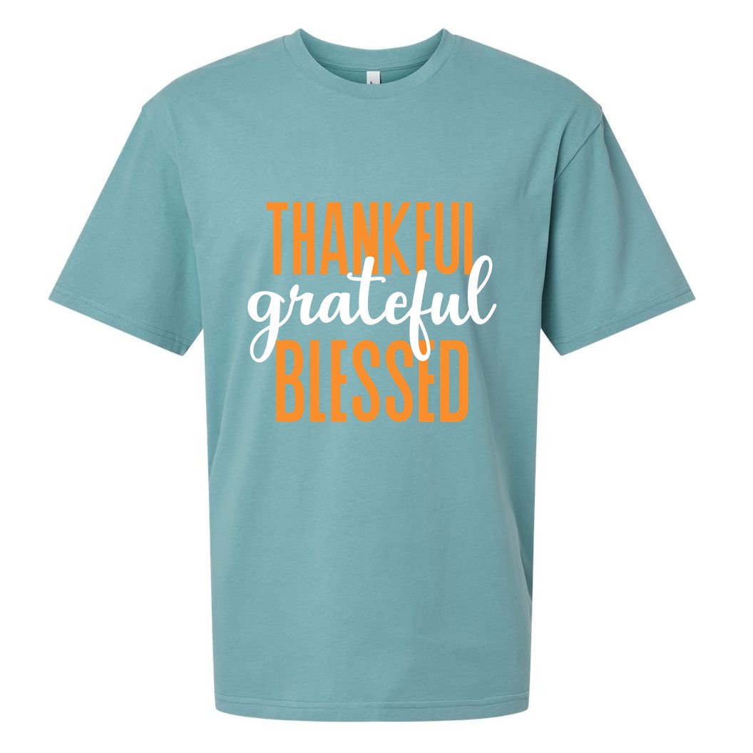 Thankful Grateful And Blessed Thanksgiving Holiday Sueded Cloud Jersey T-Shirt
