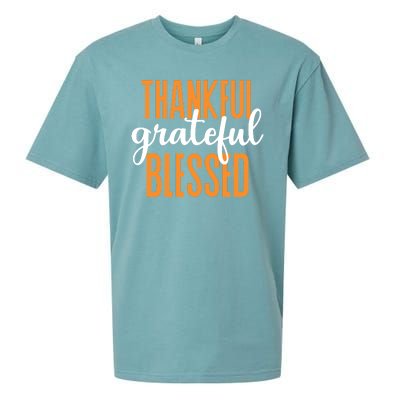 Thankful Grateful And Blessed Thanksgiving Holiday Sueded Cloud Jersey T-Shirt