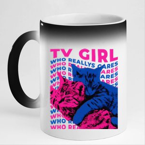 Tv Girl Album Frenchs Exit Who Really Cares Cat Tv Girl 11oz Black Color Changing Mug