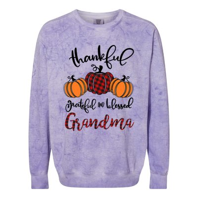 Thankful Grateful And Blessed Grandma Pumkin Thankgiving Gift Colorblast Crewneck Sweatshirt