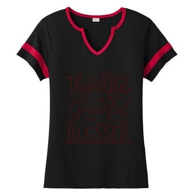 Thankful Grateful And Blessed Ladies Halftime Notch Neck Tee