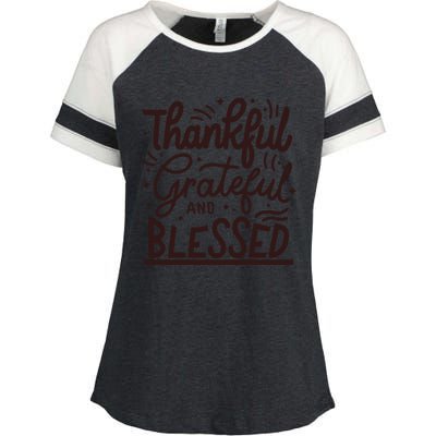 Thankful Grateful And Blessed Enza Ladies Jersey Colorblock Tee