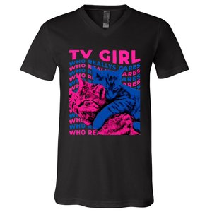 Tv Girl Album Frenchs Exit Who Really Cares Cat Tv Girl V-Neck T-Shirt