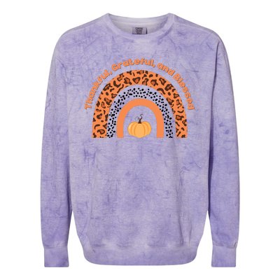 Thankful Grateful And Blessed Rainbow Pumpkin Fall Colorblast Crewneck Sweatshirt