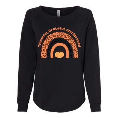 Thankful Grateful And Blessed Rainbow Pumpkin Fall Womens California Wash Sweatshirt