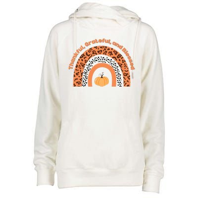 Thankful Grateful And Blessed Rainbow Pumpkin Fall Womens Funnel Neck Pullover Hood