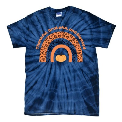 Thankful Grateful And Blessed Rainbow Pumpkin Fall Tie-Dye T-Shirt