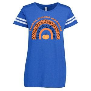 Thankful Grateful And Blessed Rainbow Pumpkin Fall Enza Ladies Jersey Football T-Shirt