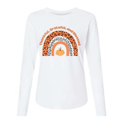 Thankful Grateful And Blessed Rainbow Pumpkin Fall Womens Cotton Relaxed Long Sleeve T-Shirt