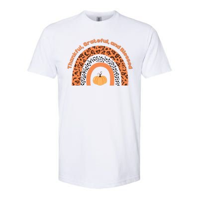 Thankful Grateful And Blessed Rainbow Pumpkin Fall Softstyle CVC T-Shirt