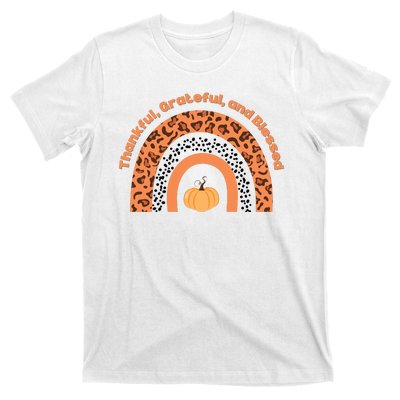 Thankful Grateful And Blessed Rainbow Pumpkin Fall T-Shirt