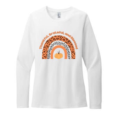 Thankful Grateful And Blessed Rainbow Pumpkin Fall Womens CVC Long Sleeve Shirt