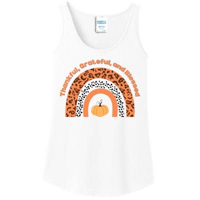 Thankful Grateful And Blessed Rainbow Pumpkin Fall Ladies Essential Tank